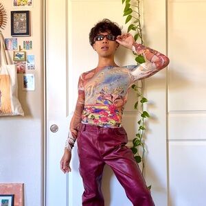 Vintage Y2K Abstract Bodycon Long-Sleeve Shirt